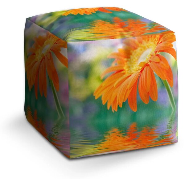 Sablio Taburet Cube Oranžová gerbera - 40x40x40 cm