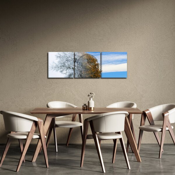 Obraz - Změna ročního období (s hodinami) (90x30 cm)