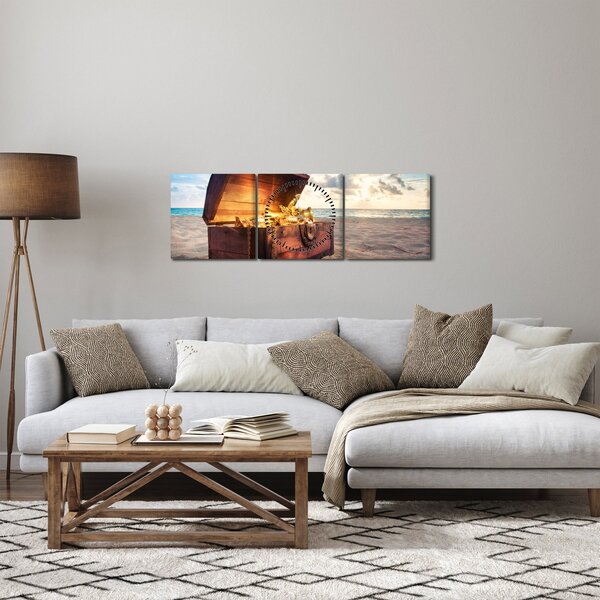 Obraz - Poklad na pláži (s hodinami) (90x30 cm)
