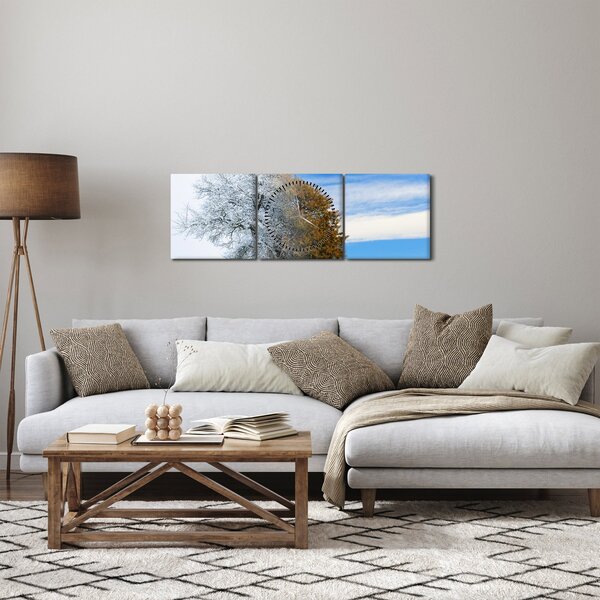 Obraz - Změna ročního období (s hodinami) (90x30 cm)