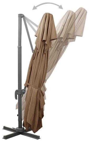 Boční zahradní slunečník s dvojitou stříškou taupe 400 x 300 cm 312375