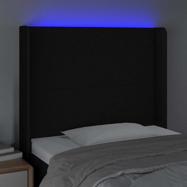Čelo postele s LED černé 83 x 16 x 118/128 cm textil 3123744