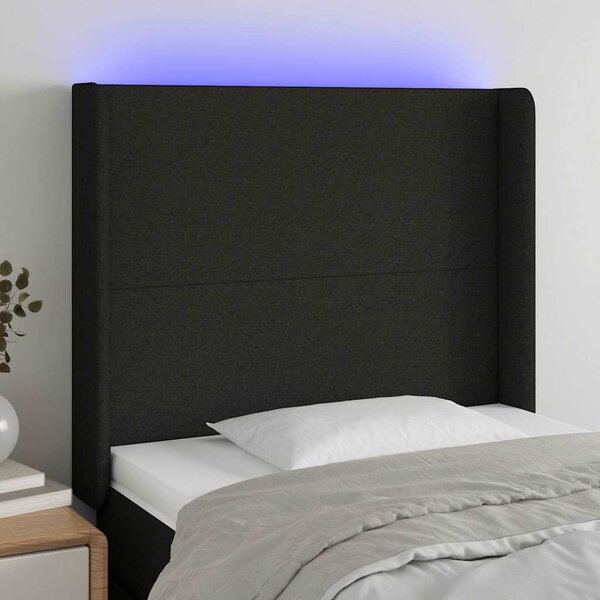 Čelo postele s LED černé 83 x 16 x 118/128 cm textil 3123744