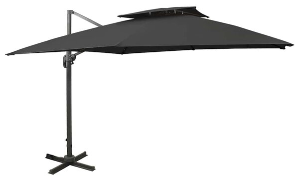 Boční zahradní slunečník s dvojitou stříškou 300 x 300 cm černý 312376
