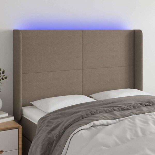 Čelo postele s LED taupe 147 x 16 x 118/128 cm textil 3123770