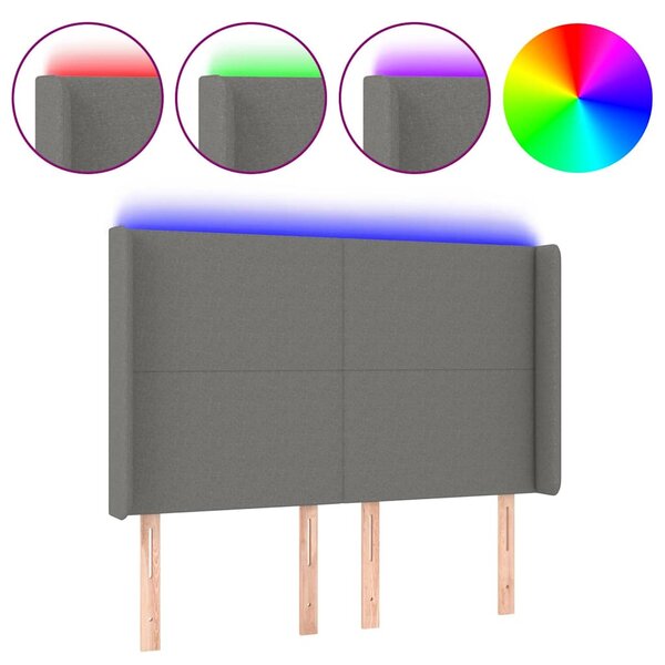 Čelo postele s LED tmavě šedé 147 x 16 x 118/128 cm textil 3123767
