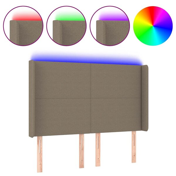 Čelo postele s LED taupe 147 x 16 x 118/128 cm textil 3123770