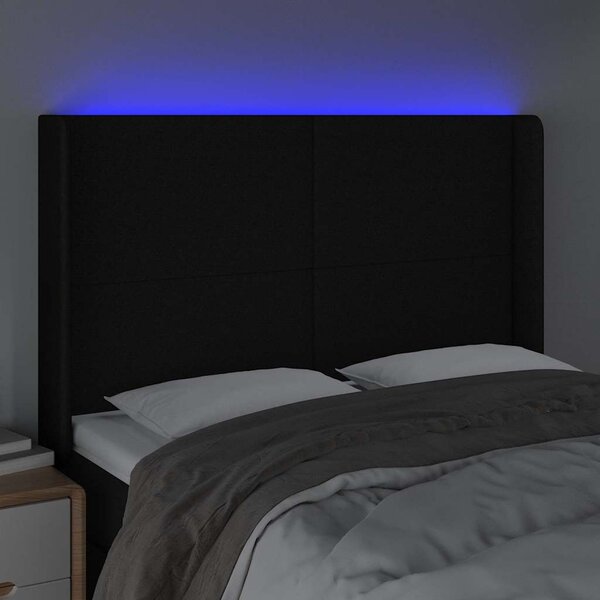 Čelo postele s LED černé 147 x 16 x 118/128 cm textil 3123768