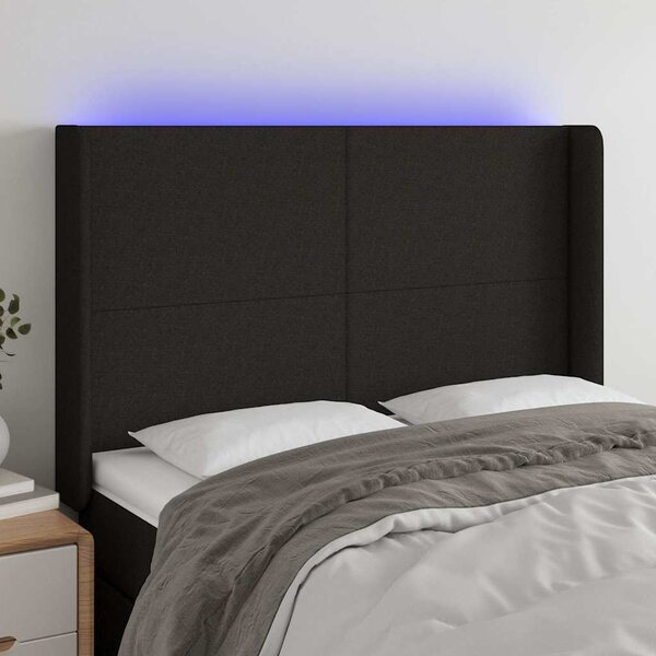 Čelo postele s LED černé 147 x 16 x 118/128 cm textil 3123768
