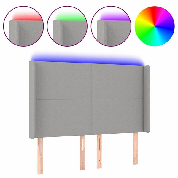 Čelo postele s LED světle šedé 147x16x118/128 cm textil 3123766