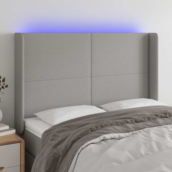 Čelo postele s LED světle šedé 147x16x118/128 cm textil 3123766
