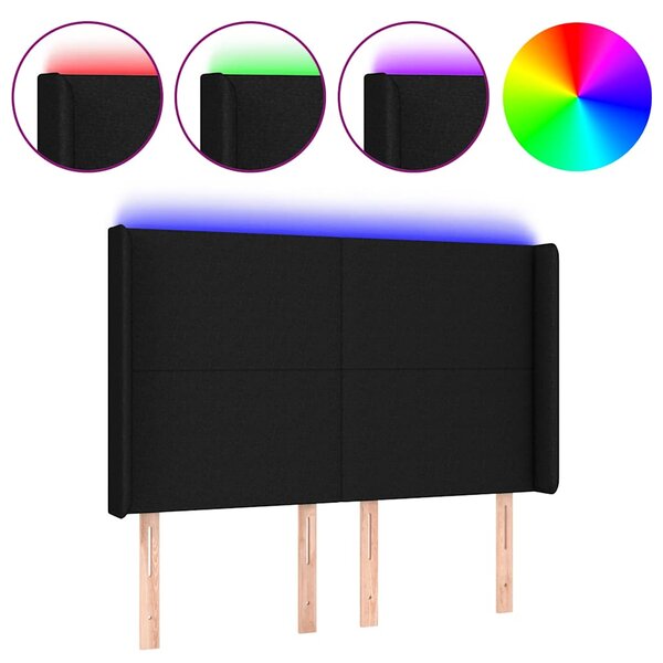 Čelo postele s LED černé 147 x 16 x 118/128 cm textil 3123768