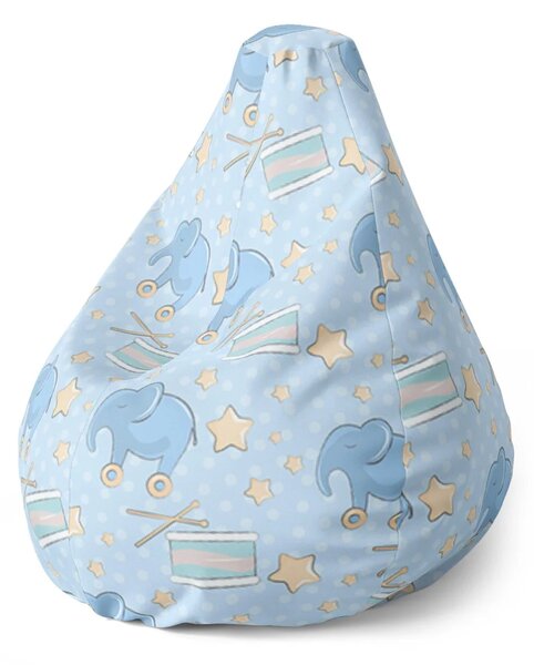 Sablio Sedací vak Pear Bubny a sloni - 70 x 95 x 15 cm