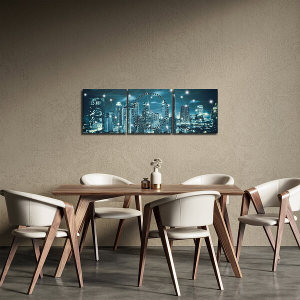 Obraz zářícího velkoměsta (s hodinami) (90x30 cm)