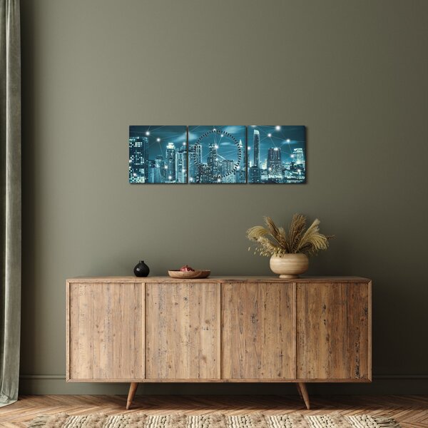Obraz zářícího velkoměsta (s hodinami) (90x30 cm)