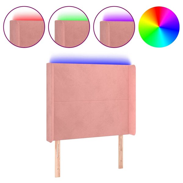 Čelo postele s LED růžové 83 x 16 x 118/128 cm samet 3123803