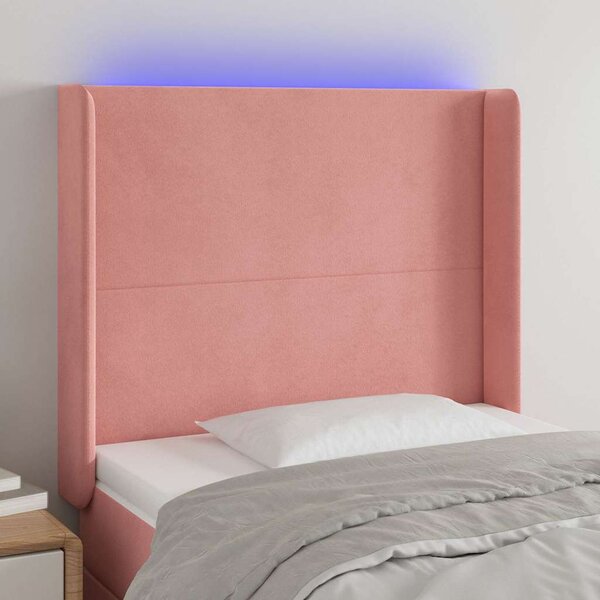 Čelo postele s LED růžové 83 x 16 x 118/128 cm samet 3123803
