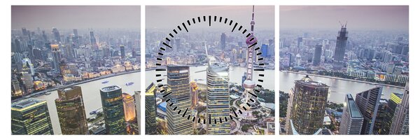 Obraz - Shanghai, Čína (s hodinami) (90x30 cm)