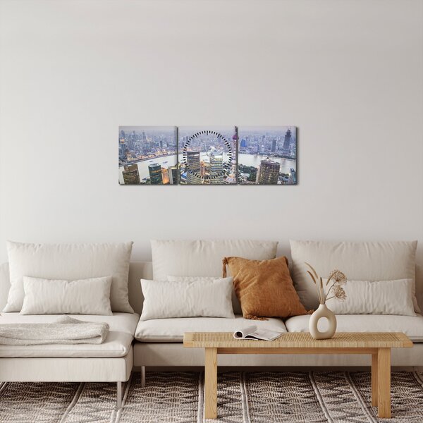 Obraz - Shanghai, Čína (s hodinami) (90x30 cm)