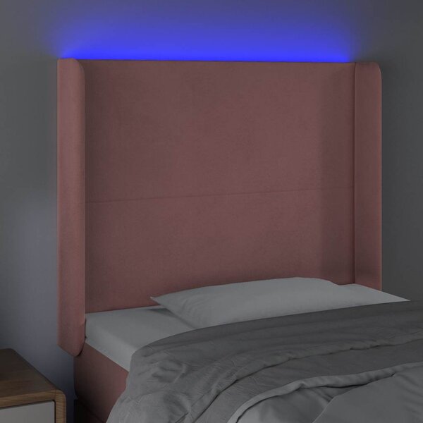Čelo postele s LED růžové 83 x 16 x 118/128 cm samet 3123803