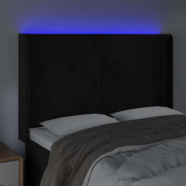 Čelo postele s LED černé 147 x 16 x 118/128 cm samet 3123818
