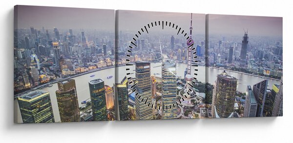 Obraz - Shanghai, Čína (s hodinami) (90x30 cm)