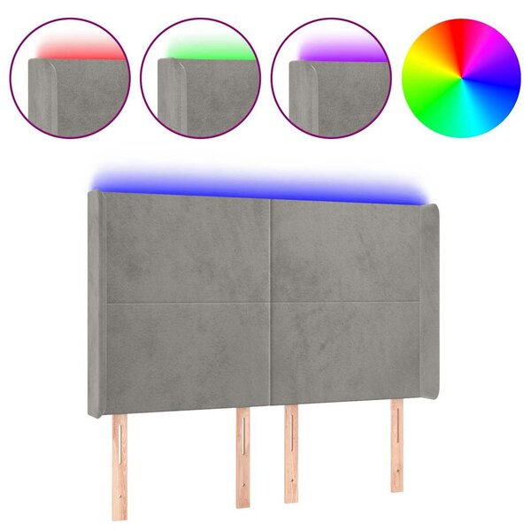 Čelo postele s LED světle šedé 147x16x118/128 cm samet 3123816