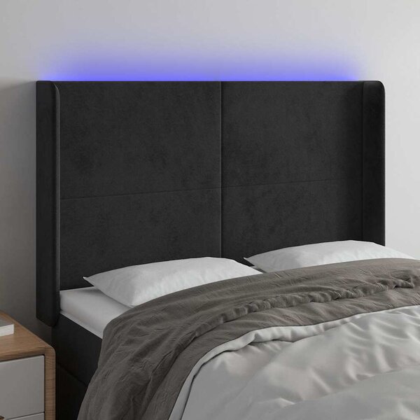 Čelo postele s LED černé 147 x 16 x 118/128 cm samet 3123818