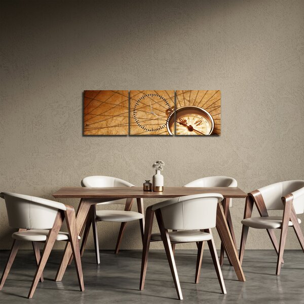 Obraz - Kompas (s hodinami) (90x30 cm)