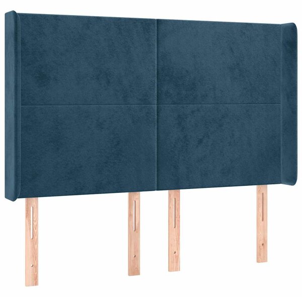 Čelo postele s LED tmavě modré 147 x 16 x 118/128 cm samet 3123820