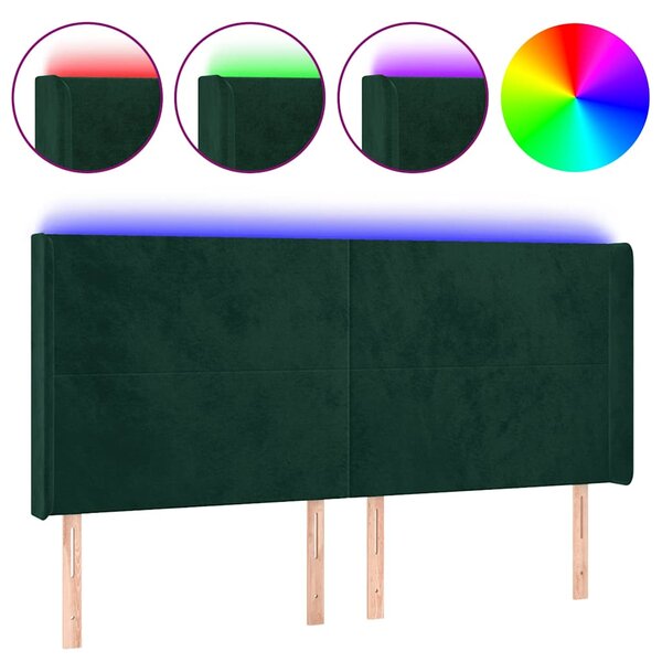 Čelo postele s LED tmavě zelené 163 x 16 x 118/128 cm samet 3123825