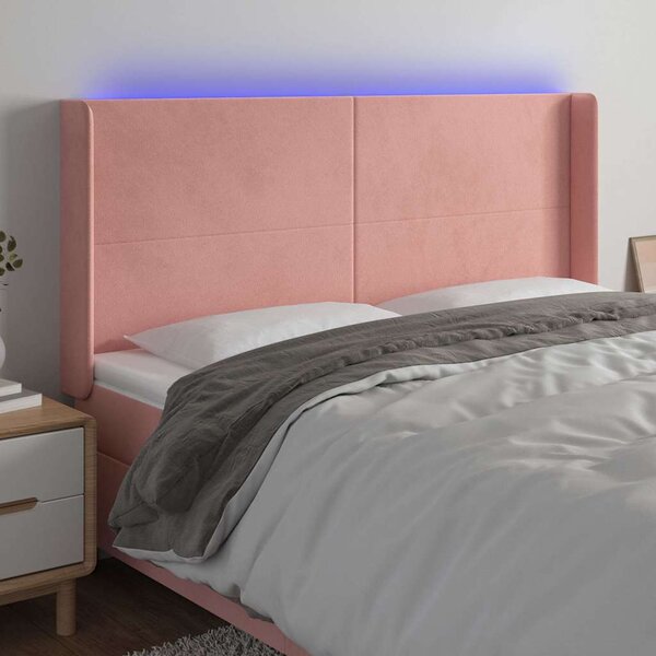 Čelo postele s LED růžové 163 x 16 x 118/128 cm samet 3123827