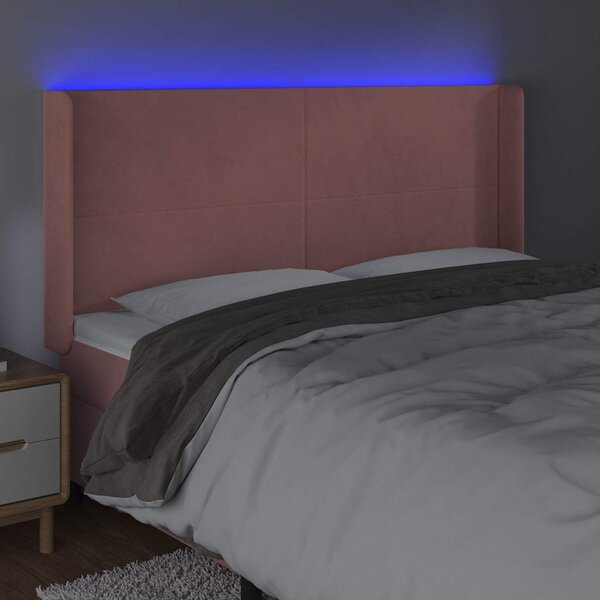 Čelo postele s LED růžové 163 x 16 x 118/128 cm samet 3123827