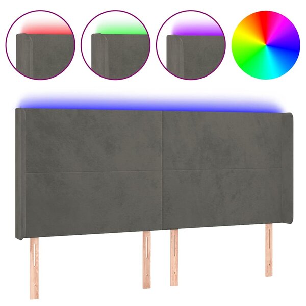 Čelo postele s LED tmavě šedé 183 x 16 x 118/128 cm samet 3123829