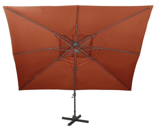 Konzolový zahradní slunečník s dvojitou střechou terakotový 400 x 300 cm 312383