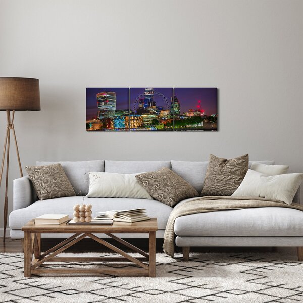 Obraz - Večerní Londýn (s hodinami) (90x30 cm)