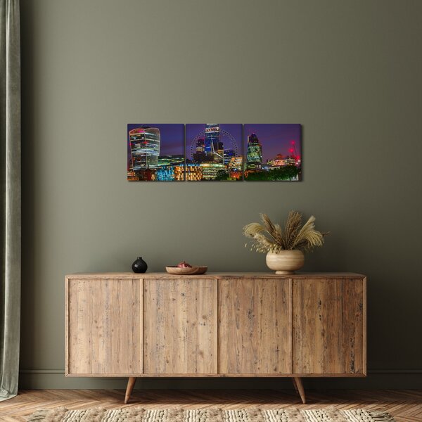 Obraz - Večerní Londýn (s hodinami) (90x30 cm)