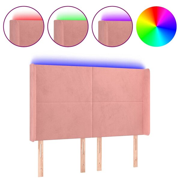 Čelo postele s LED růžové 147 x 16 x 118/128 cm samet 3123821