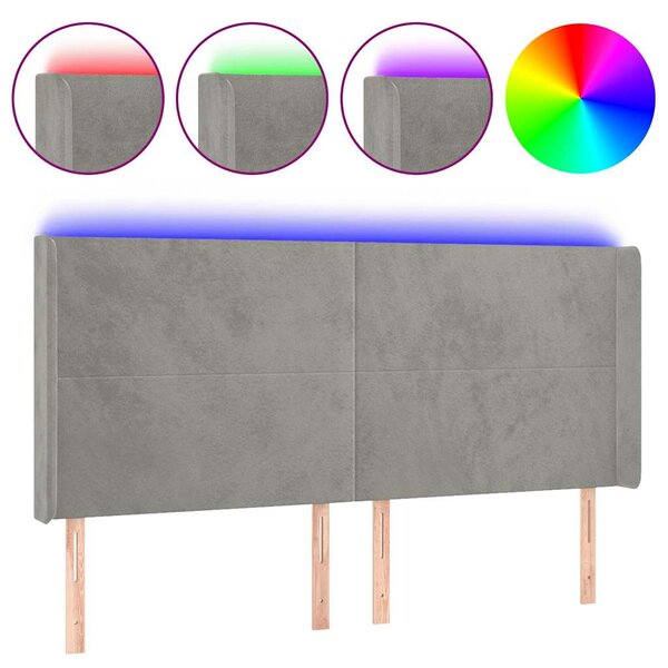 Čelo postele s LED světle šedé 183 x 16 x 118/128 cm samet 3123828