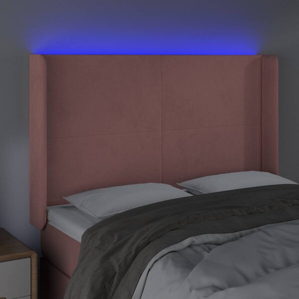 Čelo postele s LED růžové 147 x 16 x 118/128 cm samet 3123821