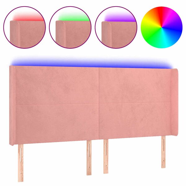 Čelo postele s LED růžové 163 x 16 x 118/128 cm samet 3123827