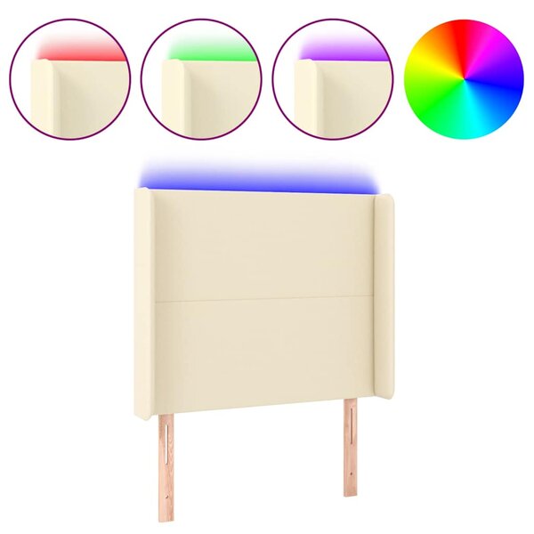 Čelo postele s LED krémové 83 x 16 x 118/128 cm umělá kůže 3123842