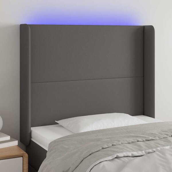 Čelo postele s LED šedé 103 x 16 x 118/128 cm umělá kůže 3123856