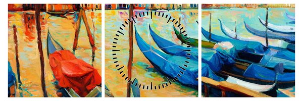 Obraz - Přístav v Benátkách (s hodinami) (90x30 cm)