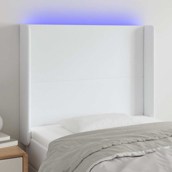 Čelo postele s LED bílé 103 x 16 x 118/128 cm umělá kůže 3123853