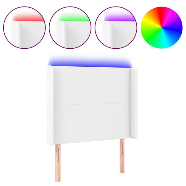 Čelo postele s LED bílé 103 x 16 x 118/128 cm umělá kůže 3123853