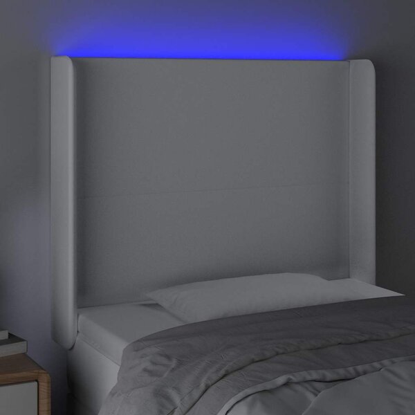 Čelo postele s LED bílé 103 x 16 x 118/128 cm umělá kůže 3123853