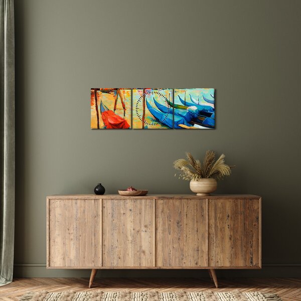 Obraz - Přístav v Benátkách (s hodinami) (90x30 cm)