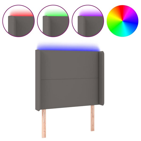 Čelo postele s LED šedé 103 x 16 x 118/128 cm umělá kůže 3123856