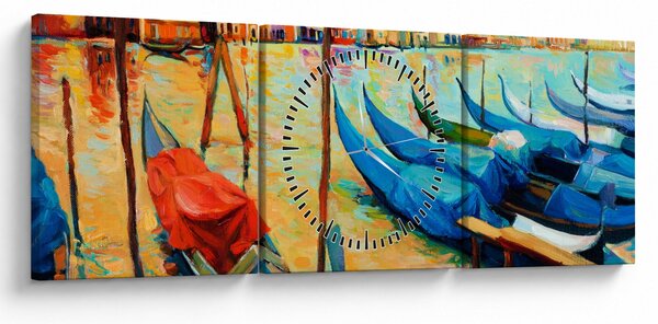 Obraz - Přístav v Benátkách (s hodinami) (90x30 cm)